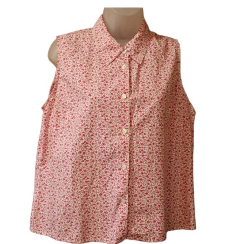 Sonoma Red Micro Ditsy Floral Button Down Sleeveless Top Blouse Women’s LG